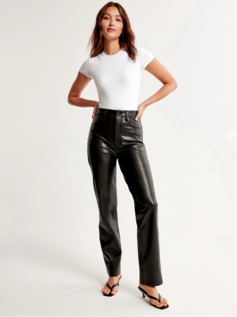 Abercrombie 90s Straight Ultra High Rise Black Vegan Leather Pants Curve Love